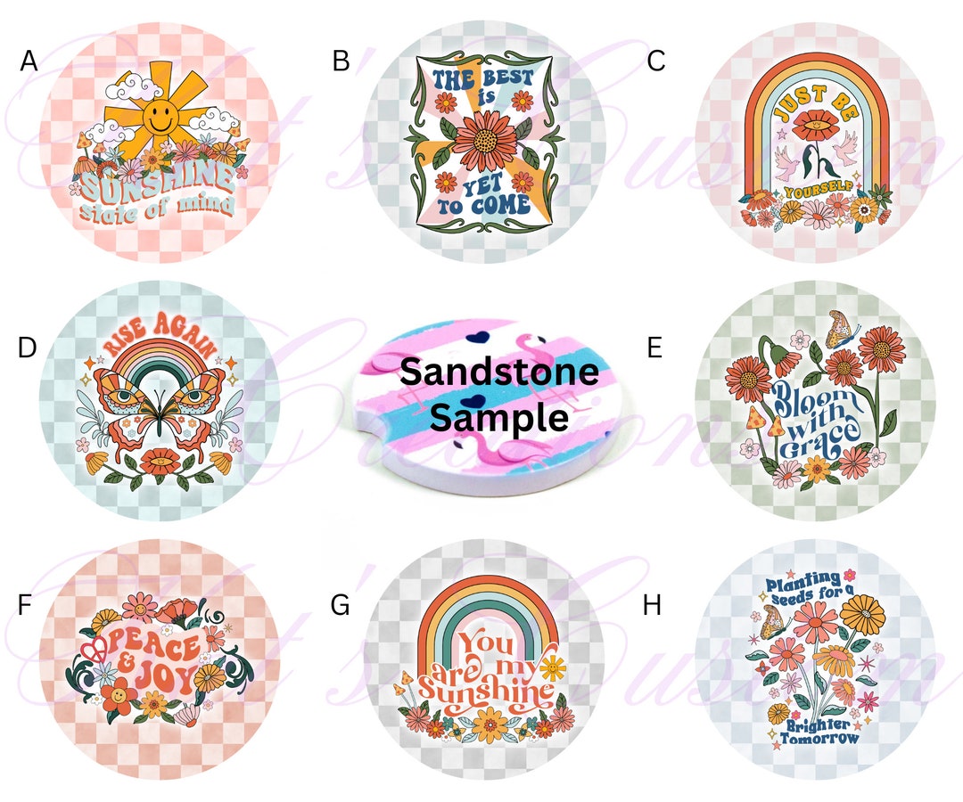 Retro Car Coaster, Positive Quotes Car Coaster, Bloom With Grace Car