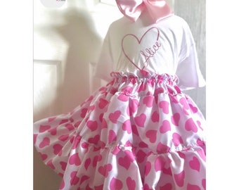 Heart frilly skirt/girls pettiskirt/heart skirt /heart tee