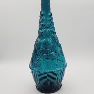 Vintage Empoli Fruit Basket Bottle in Blue, Collectible Italian Glass Bottle, Mid Century Home Decor, Vintage Barware, NO Stopper