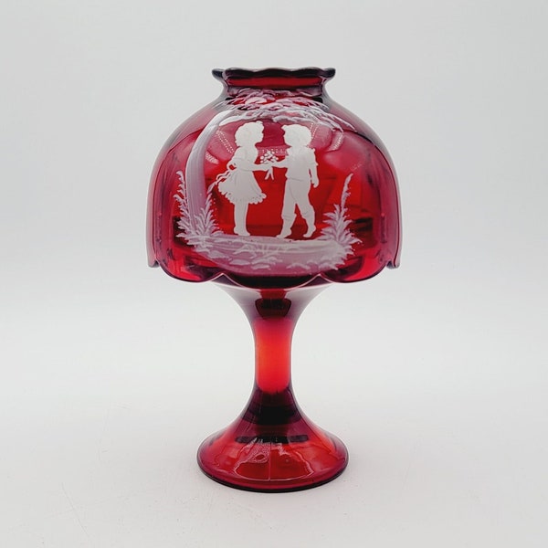 Vintage Westmoreland Red and White Fairy Lamp, Collectible Fairy Lamp, Westmoreland Hand Painted Candle Holder Lamp, Home Decor