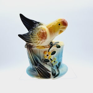Vintage Parakeet Planter, Vintage Pottery, Collectible Bird Planter, Gift for Gardener, Mid Century Home Decor