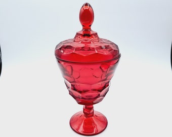 Vintage Viking Georgian Red Covered Candy Dish, Collectible Viking Glass, West Virginia Glass, Vintage Dining, Seventies Decor, Wedding Gift