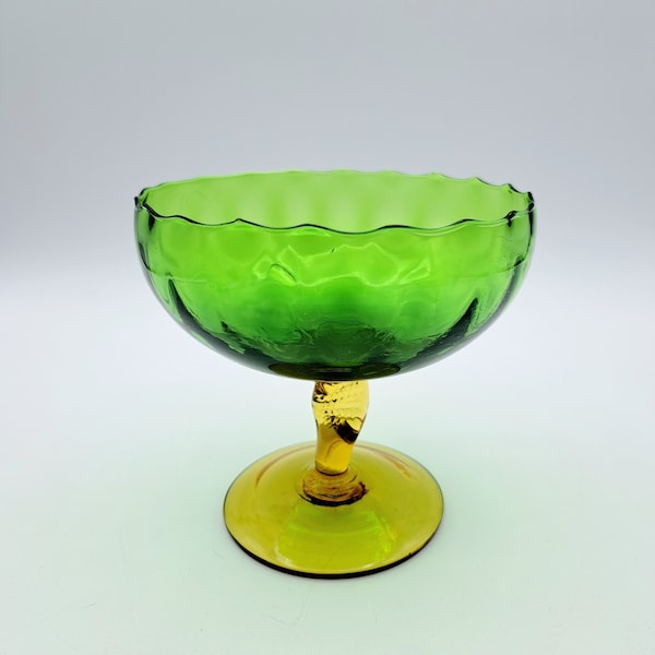 Vintage Empoli Goblet Amber and Green, Collectible Italian Glass, Twisted Stem, Vintage Barware, Optic Design, Wedding Gift