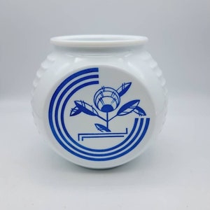 Vintage Anchor Hocking Grease Jar, Vintage Fire King Grease Jar, Collectible Vitrock Glass, Fire King Blue Circles with Flowers