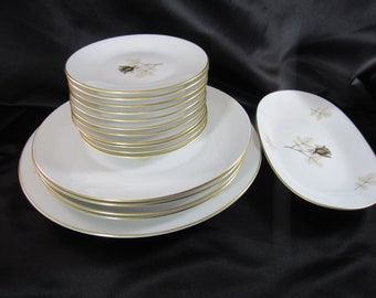 On Sale Made in Germany Rosenthal Shadow Rose Large Coupe SaladSoup Bowl with Gold Rim Fine Dining Dish