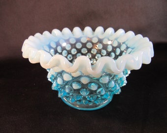 Vintage Fenton Blue Opalescent Hobnail Bowl, Vintage Dining and Serving, Collectible Glass, Dining and Serving Odds and Ends