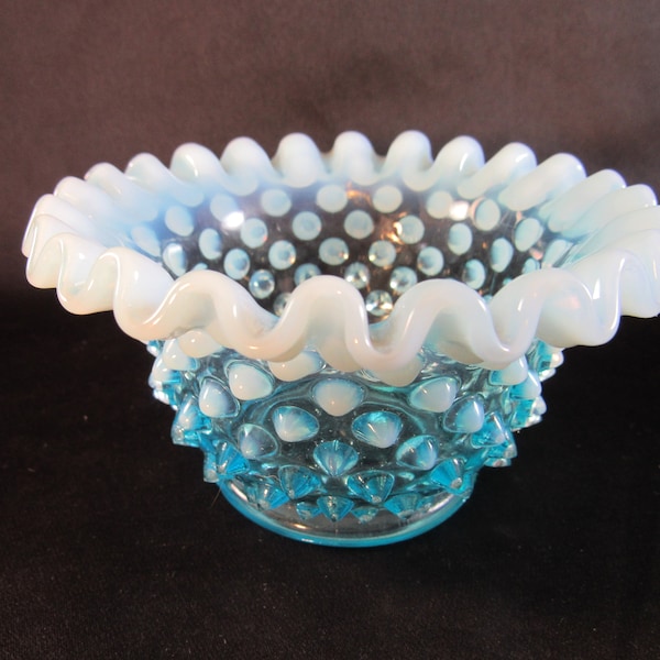 Vintage Fenton Blue Opalescent Hobnail Bowl, Vintage Dining and Serving, Collectible Glass, Dining and Serving Odds and Ends