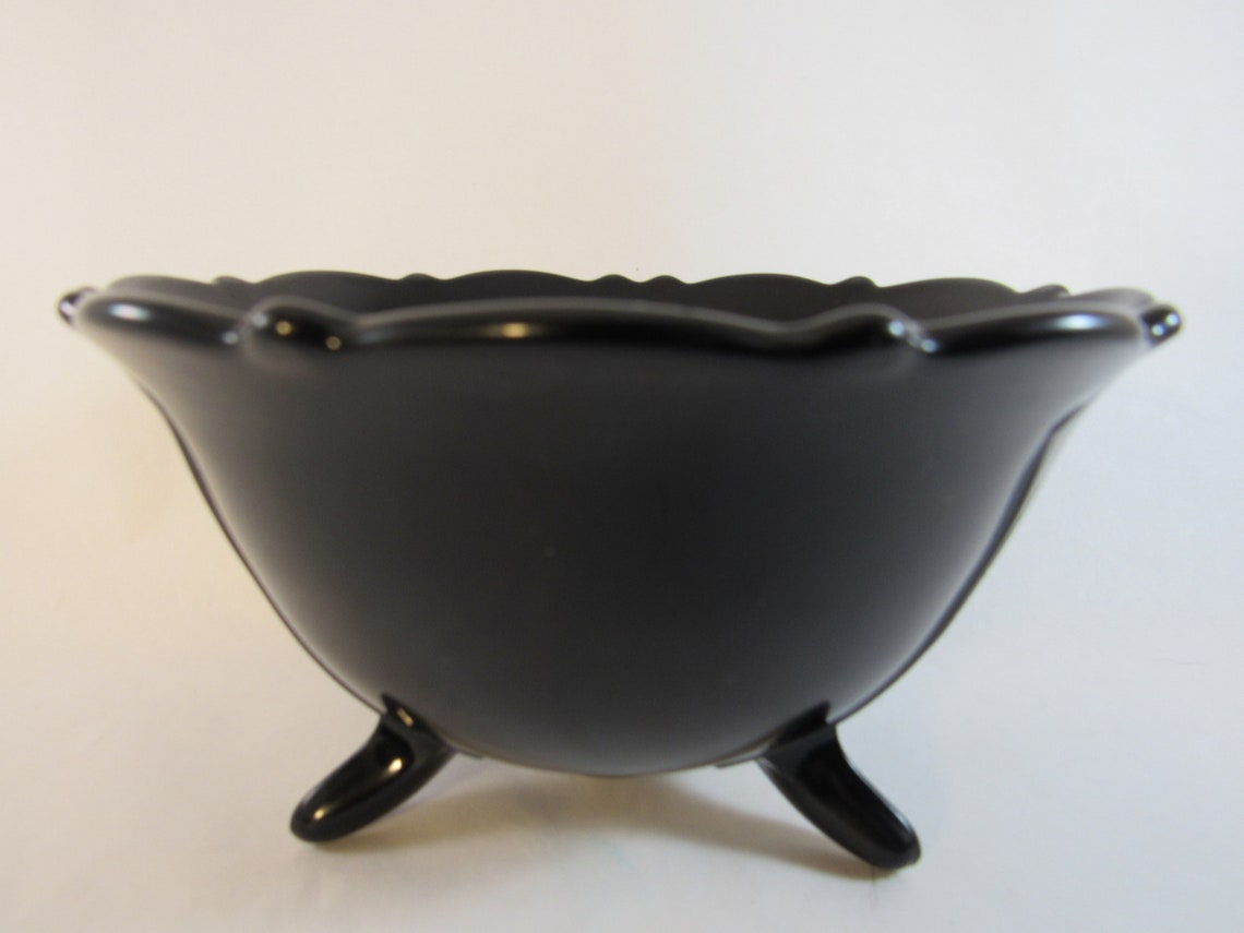 Vintage L.E. Smith Black Amethyst Footed Bowl Vintage Black Etsy