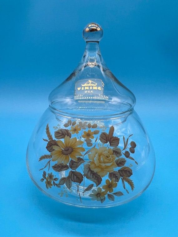 Vintage Viking Glass Floral Clear Apothecary Jar With Original Etsy