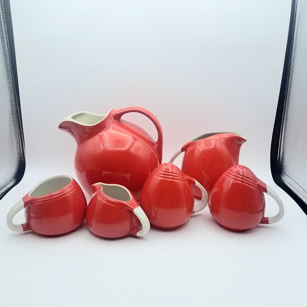 Vintage Hall Superior Chinese Red, Hall Pottery, Creamer and Sugar, Ball Pitcher, Small Pitcher, Salt and Pepper Shakers, SOLD SEPARATELY