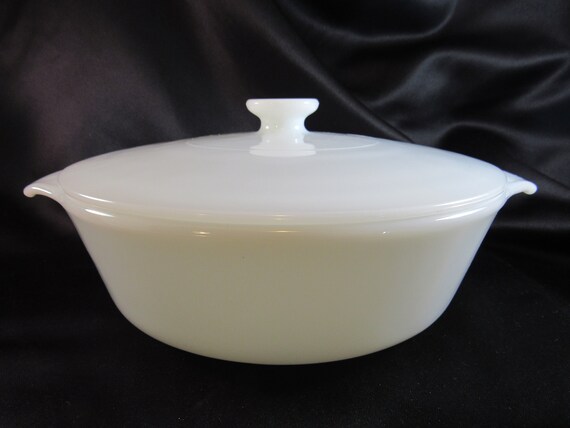 Vintage Fire King Milk Glass Casserole Dish with Lid