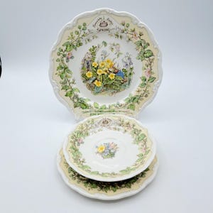Vintage Royal Doulton Brambly Hedge Spring Saucer and Plates,  Collectible Jill Barklem England, Cottage Decor, Wedding Gift, Tea Party