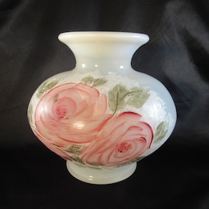 Vintage Fenton Hand Painted Ooalescent Vase, Fenton Signed Gherke Vase, Collectible Art Glass, Fenton Vase Signed, Home Decor