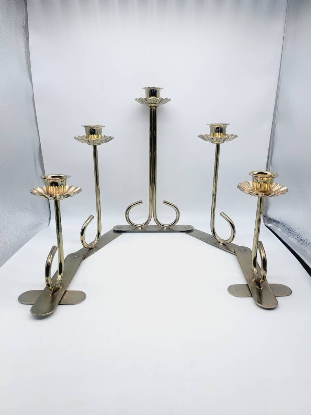 Vintage Brass Folding Candle Holder Mid Century Brass Etsy