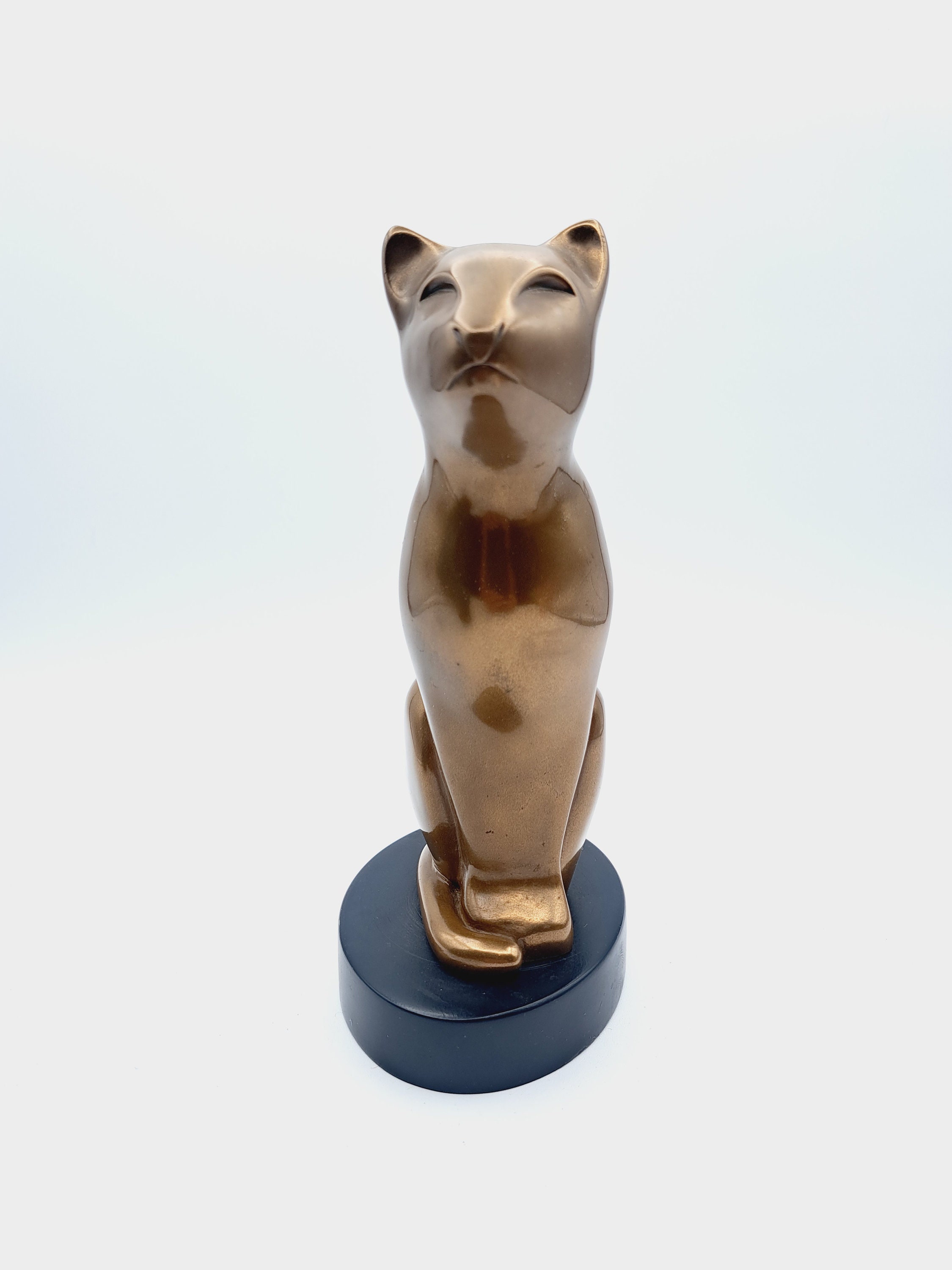 Vintage Dewitt Bronzed Cat Sculpture, Mid Century Home Decor