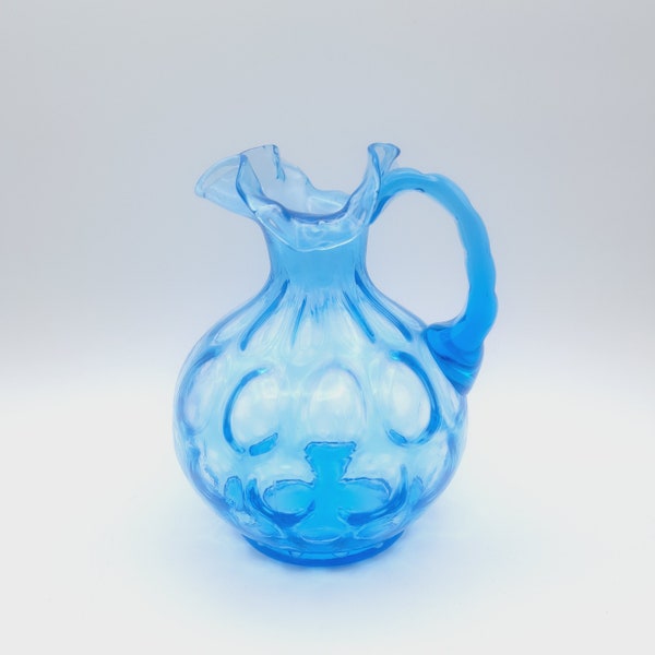 Vintage Fenton Coin Dot Glass Pitcher in Blue, Collectible Fenton Country Pitcher, West Virginia Glass, Vintage Barware, Wedding Gift