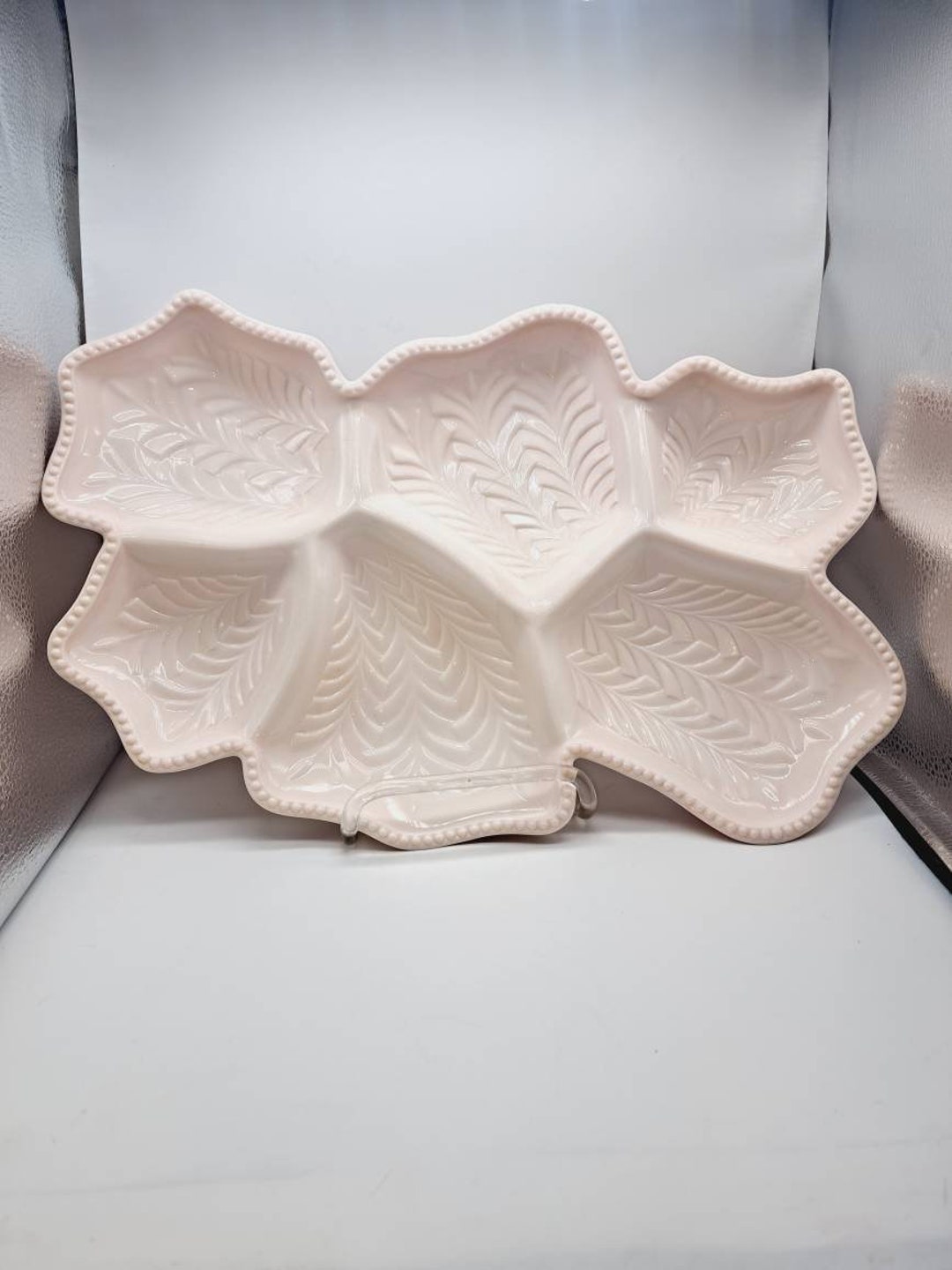 Vintage Jeannette Glass Shell Pink Divided Serving Platter, Mid Century ...