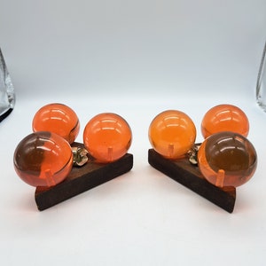 Vintage Lucite Triangular Candle Holders, Collectible Lucite Amber Candlesticks, Lucite Pair, Mid Century Home Decor