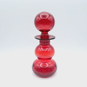 Vintage Rainbow Glass Decanter with Ball Stopper, Collectible Rainbow Glass Red #343, West Virginia Glass,Mid Century Decor, Wedding Gift