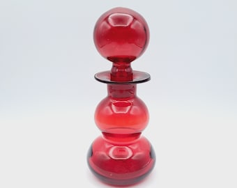 Vintage Rainbow Glass Decanter with Ball Stopper, Collectible Rainbow Glass Red #343, West Virginia Glass,Mid Century Decor, Wedding Gift