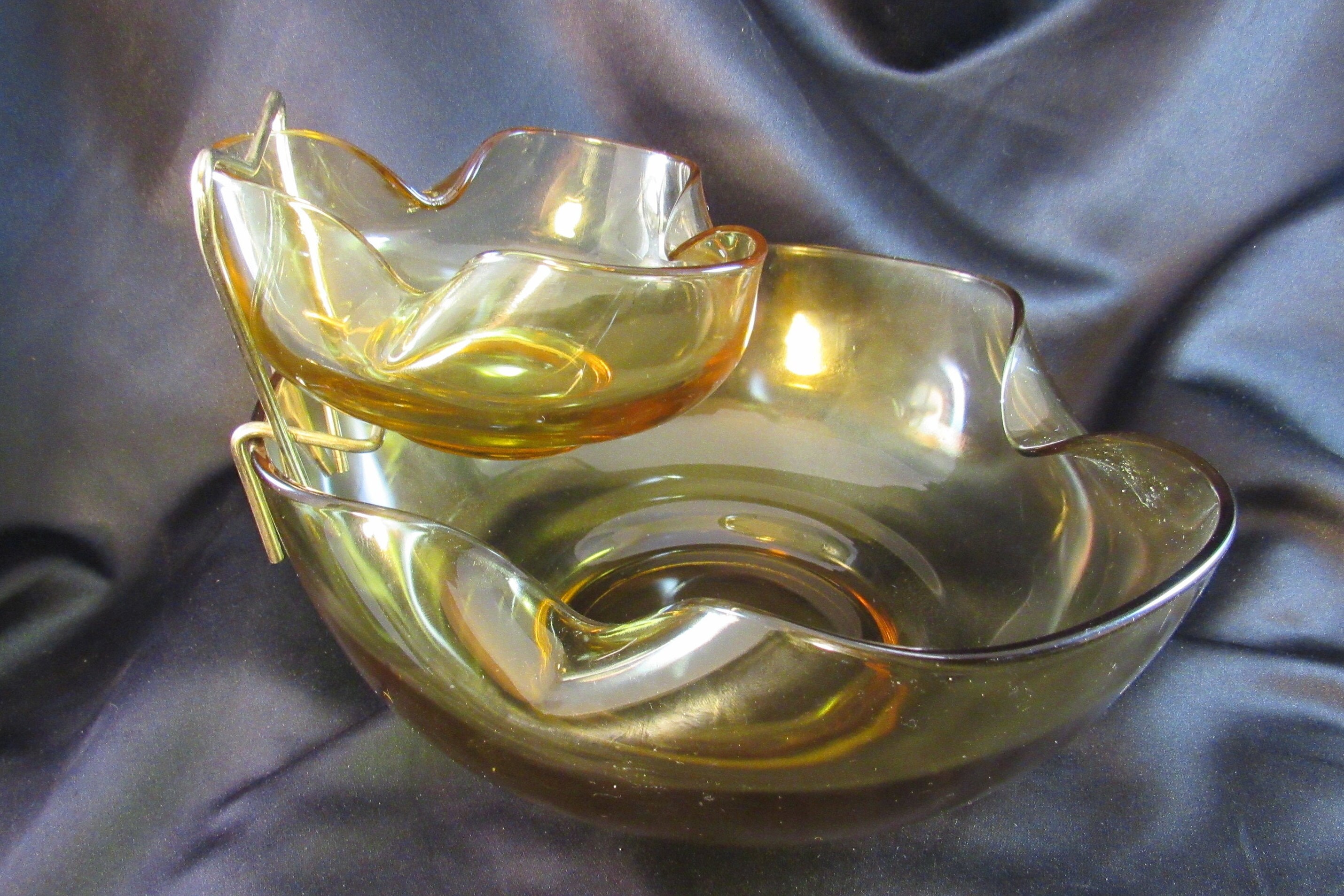 Vintage Anchor Hocking Chip and Dip Set With Metal Bracket in Etsy