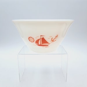 Vintage Mckee Milk Glass Red Sailboat Bowl. Inch, Mid Century Kitchen, Collectible McKee Glass, Wedding Gift