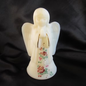Vintage Fenton Angel Hand Painted and Signed, Fenton Ivory Satin Floral Angel, Fenton Collectible Glass Angel, Fenton Angel Figurine