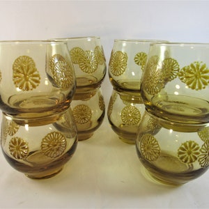 Vintage Libbey Hostess Glassware Sunburst Old Fashioned Set of Eight, Collectible Mid Century Barware 9 ounce Old Fashioned Glasses