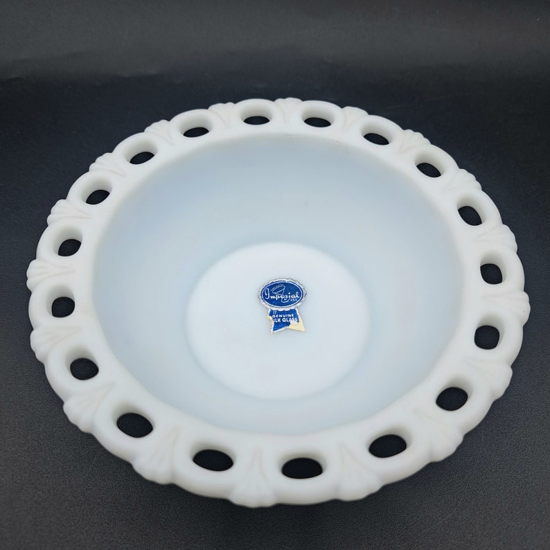 Sticker Underplate Vintage Imperial Glass Satin Milk Glass Bowl, Underplate and Ladle ...