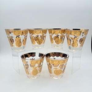 Vintage Culver 22K Gold Florentine Pineapple Low Ball Glasses, Signed Culver, Vintage Barware, Wedding Gift, Culver Florentine