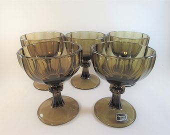 Vintage Imperial Ohio Glass Champagne or Tall Sherbet Set of Five, Collectible Vintage Dining and Serving, Imperial Essex Brown Goblets