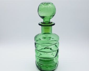 Vintage Italian Glass Bottle with Stopper, Collectible Mid Century Glass, Vintage Barware, Italian Decanter, Green Glass