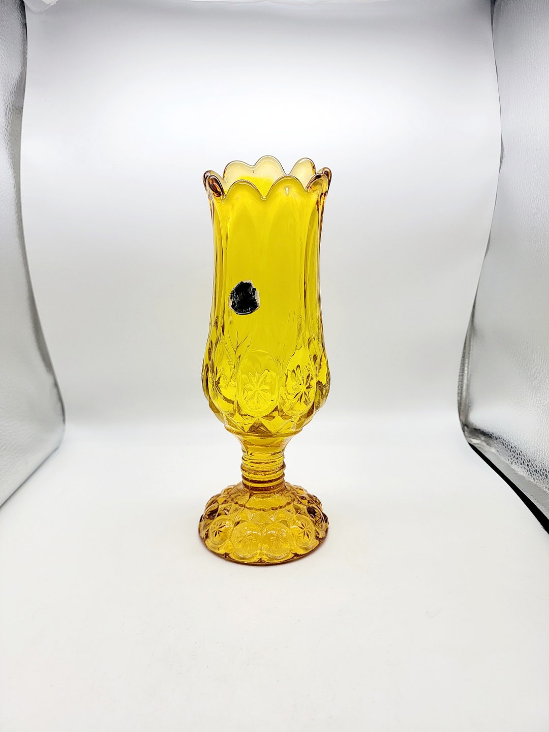 Vintage Kanawha Swung Glass Vase, Collectible Kanawha Moon and Stars Swung Vase in Amber, West
