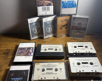 Lot of (12) Vintage Rock Cassette Tapes; AC/DC, Rush, Aerosmith, Kansas etc