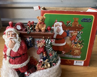 Vintage CKG 8.5" Santa w/ Fireplace Christmas Figurine Tree Stockin