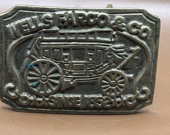 Hebilla de cinturón vintage Wells Fargo & Co. de latón desde 1852