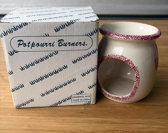 Quemador de cera Hermitage Pottery Country Heart rojo y blanco para velas pequeñas