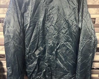 Chaqueta bomber estilo universitario vintage azul marino y blanco con botones a presión, talla M