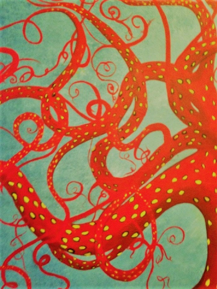 Tree Red Octopus Painting Original Red Octopus Tree - Etsy