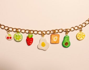 Charm Necklace | Food Charms | Cherry, Lime, Strawberry, Egg, Toast, Avocado, Lemon | Fruit Charms