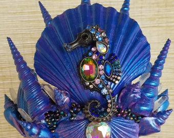 Blue seahorse seashell mermaid crown merman crown