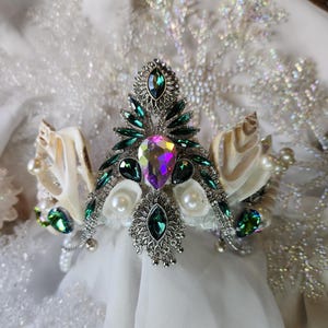 Medium white jeweled seashell mermaid  crown