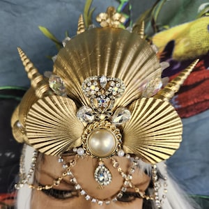 Mermaid crown , gold seashell  mermaid costume queen or king