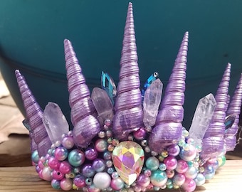 Mermaid merman purple spiral crown