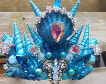Blue Opal seashell mermaid crown merman crown