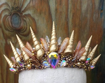 Mermaid merman gold spiral crown