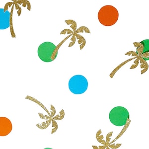 Tropical Palm Tree Confetti With Beach Themed Colored Circles Summer Party Decorations Beach Party Table Decor Beach Weddings