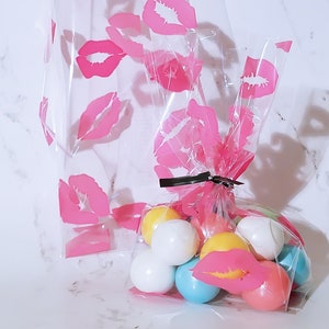 Popcorn bag party favor bag teen party lip bag bachelorette party girl party date night pink kissing lips