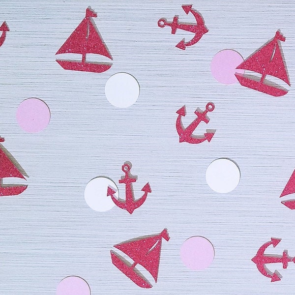Pink And White Anchor And Sailboat Confetti Ahoy Baby Girl Shower Supplies Little Sailor Girls Beach Birthday Favor Decorations