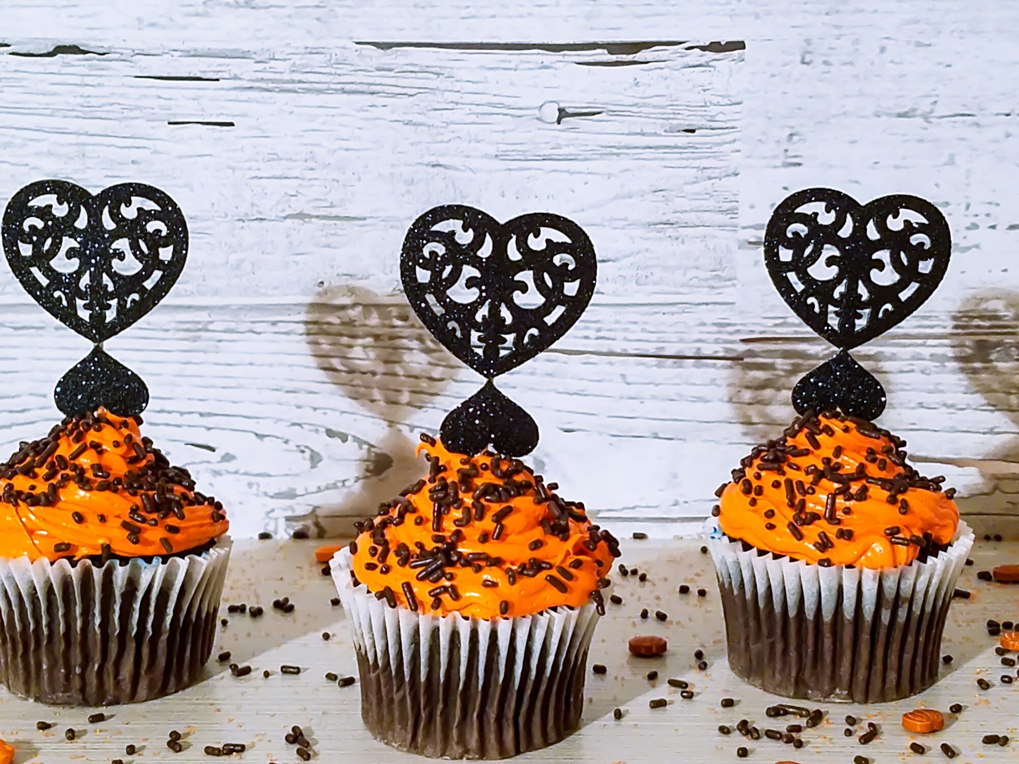 12 Halloween Gothic Heart Cupcake Toppers. Handcrafted In 23 Etsy